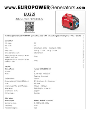 Benzine Generatoren Europower EU22i