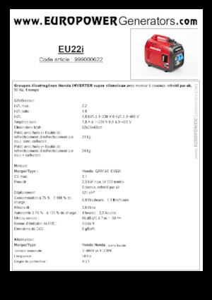 Benzine Generatoren Europower EU22i