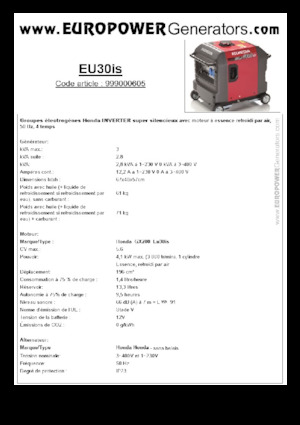 Benzine Generatoren Europower EU30is