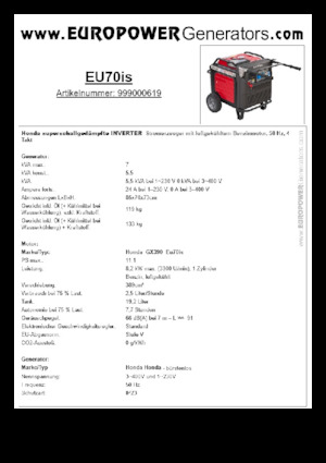 Benzine Generatoren Europower EU70is