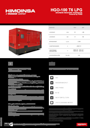 Benzine Generatoren HIMOINSA HGO-100 T6 LPG