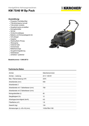 Handgestuurde veegmachines Kärcher KM 75/40 W Bp Pack Professional