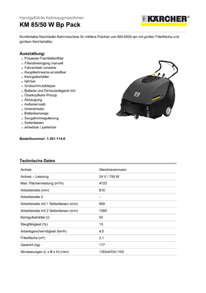 Handgestuurde veegmachines Kärcher KM 85/50 W Bp Pack Professional