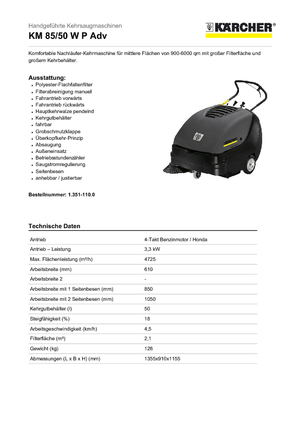 Handgestuurde veegmachines Kärcher KM 85/50 W P Adv Professional