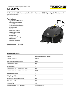 Handgestuurde veegmachines Kärcher KM 85/50 W P Professional
