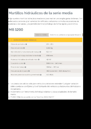 Hydraulische brekers Epiroc MB 1200