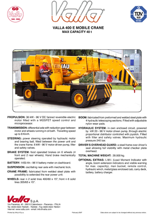 Industriële mobiele kranen Valla 400 E 