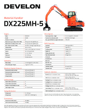 Graafmachines in overslaguitvoering Develon DX225MH-5