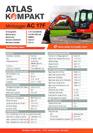Mini-graafmachines Atlas Kompakt AC 17F