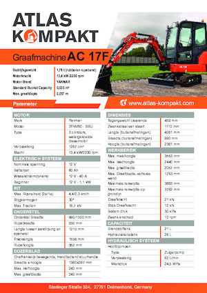 Mini-graafmachines Atlas Kompakt AC 17F