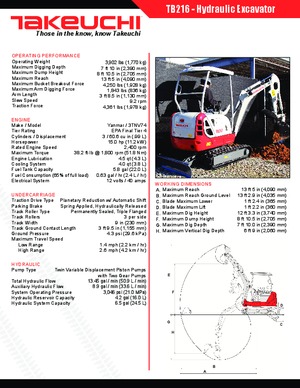 Mini-graafmachines Takeuchi TB216S