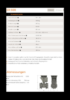 Monteerbare freeskoppen voor hydraulische graafmachines Erkat ER 600