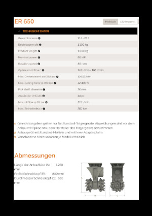 Monteerbare freeskoppen voor hydraulische graafmachines Erkat ER 650