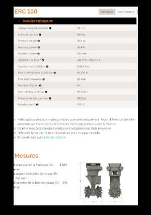 Monteerbare freeskoppen voor hydraulische graafmachines Erkat ERC 100