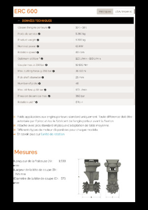 Monteerbare freeskoppen voor hydraulische graafmachines Erkat ERC 600