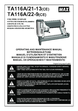 Spijkermachines & Nietmachines MAX USA CORP. TA116A/21-13