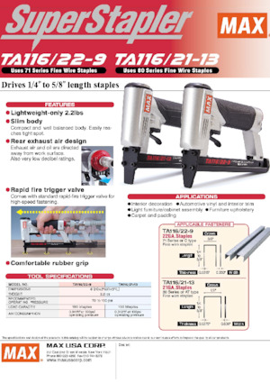Spijkermachines & Nietmachines MAX USA CORP. TA116A/22-9