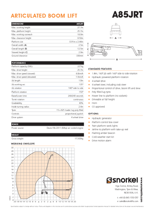 Knikarmhoogwerkers op wielen Snorkel A85JRT
