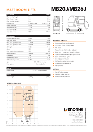 Enkele mast verticale hoogwerkers Snorkel MB26J