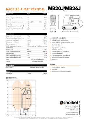 Enkele mast verticale hoogwerkers Snorkel MB26J