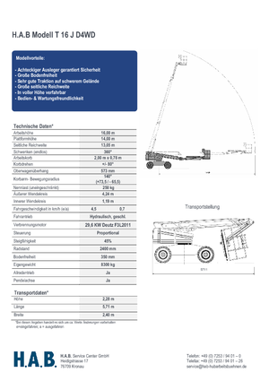 Telescoophoogwerkers op wielen HAB T 16 JD 4WD