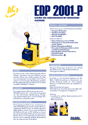Pallet Trucks Staande Bestuurder Platform Stöcklin EHP 2000 P