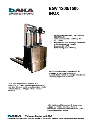 Walkie stapelaars Baka EGV 1500-32 Inox