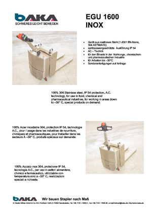 Meelooppallettruck Baka EGU 1600 Inox