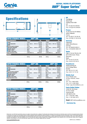 Enkele mast verticale hoogwerkers Genie AWP 30 S
