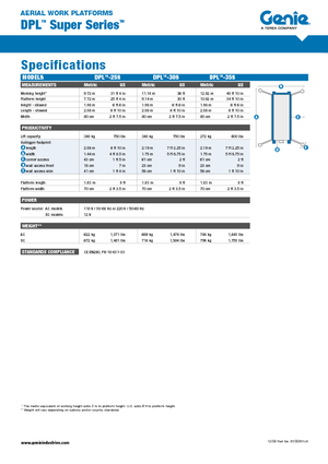 Enkele mast verticale hoogwerkers Genie DPL 35 S
