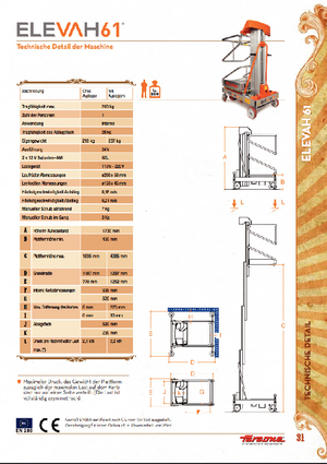 Enkele mast verticale hoogwerkers Faraone Elevah 61