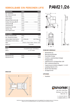 Enkele mast verticale hoogwerkers Snorkel PAM26AC