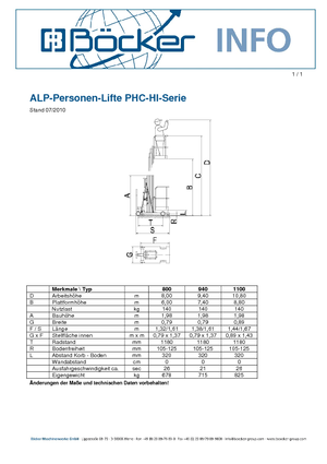 Enkele mast verticale hoogwerkers ALP-Lift PHC-HI 940