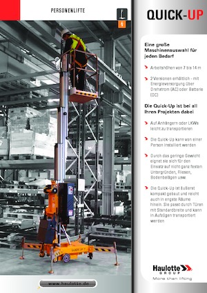 Enkele mast verticale hoogwerkers Haulotte QuickUp 7