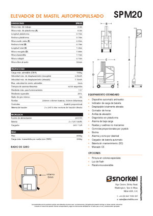 Enkele mast verticale hoogwerkers Snorkel SPM20