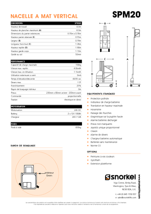 Enkele mast verticale hoogwerkers Snorkel SPM20
