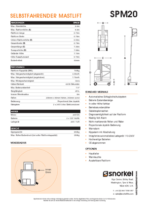 Enkele mast verticale hoogwerkers Snorkel SPM20