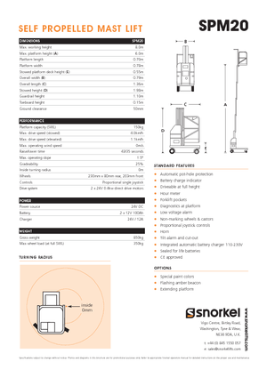 Enkele mast verticale hoogwerkers Snorkel SPM20