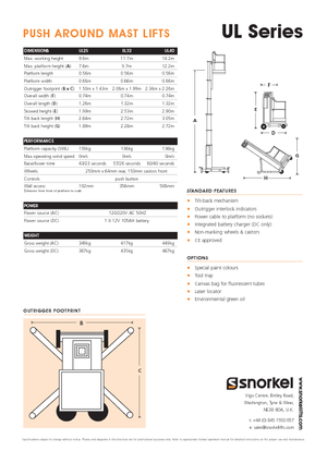 Enkele mast verticale hoogwerkers Snorkel UL32AC