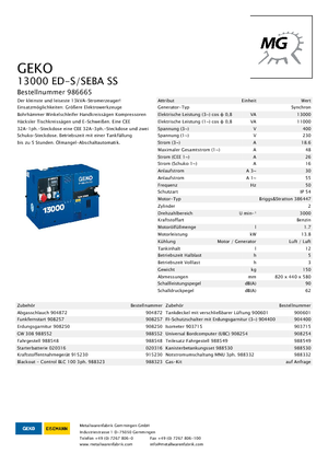 Benzine Generatoren Geko ® 13000 ED-S/SEBA