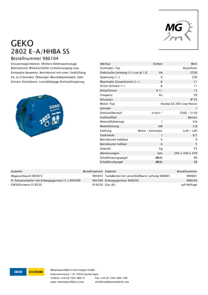 Benzine Generatoren Geko ® 2802 E-A/HHBA*