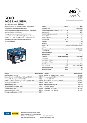 Benzine Generatoren Geko ® 4402 E-AA/HEBA*