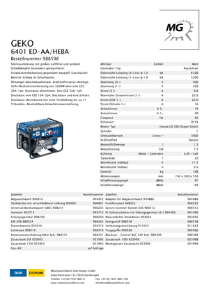 Benzine Generatoren Geko ® 6401 ED-AA/HEBA