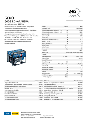 Benzine Generatoren Geko ® 6402 ED-AA/HEBA*