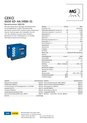 Benzine Generatoren Geko ® 6600 ED-AA/HEBA