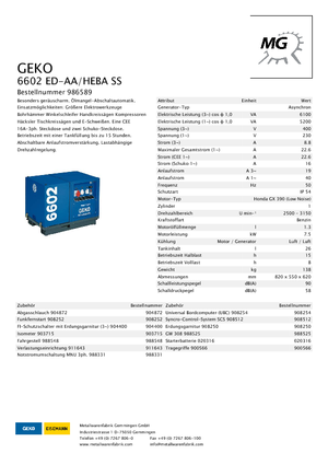 Benzine Generatoren Geko ® 6602 ED-AA/HEBA*