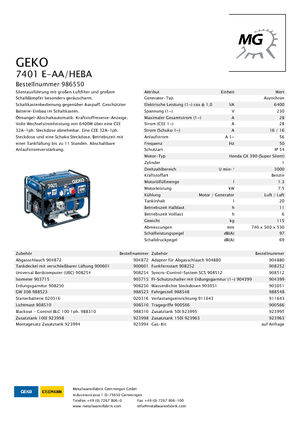 Benzine Generatoren Geko ® 7401 E-AA/HEBA