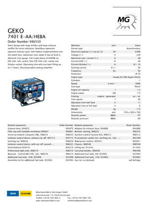 Benzine Generatoren Geko ® 7401 E-AA/HEBA