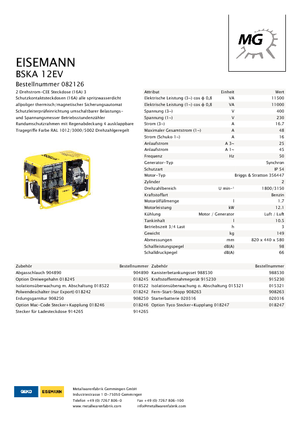 Benzine Generatoren Eisemann BSKA 12 EV