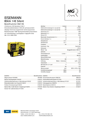 Benzine Generatoren Eisemann BSKA 14 E